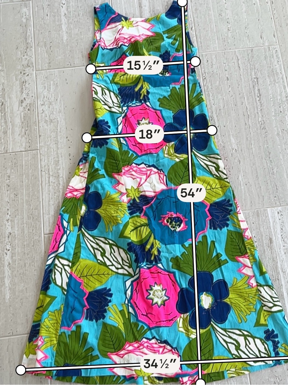 Vintage Ui-Maikai Hawaiian Maxi Dress 12 Waterfall Back Floral Cotton Tropical - Picture 4 of 7